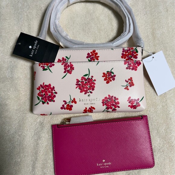 Kate Spade Handbags - Kate Spade Sadie Coastal Floral Crossbody Bag + Fuchsia Zip Wristlet Set